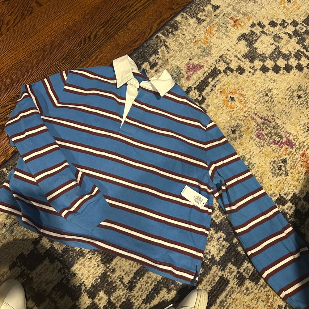 Old Navy Blue and Brown Striped Shirt